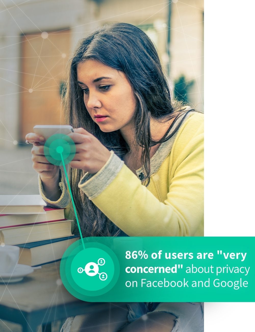 Graphic that says 86% of users are "very concerned" about privacy on Facebook and Google