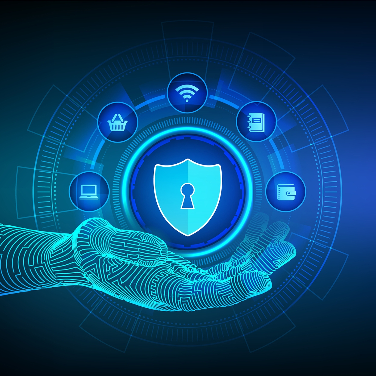 Illustration of cyber security hand to represent cyber threats