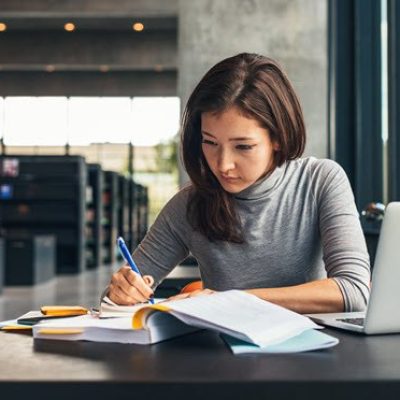 A woman studying