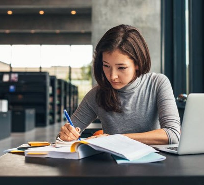A woman studying